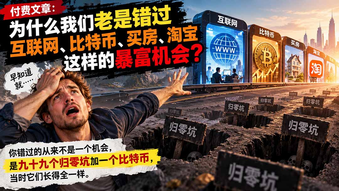 付费文章:为什么我们老是错过互联网、比特币、买 房、淘宝这样的暴富机会?-程拾网络