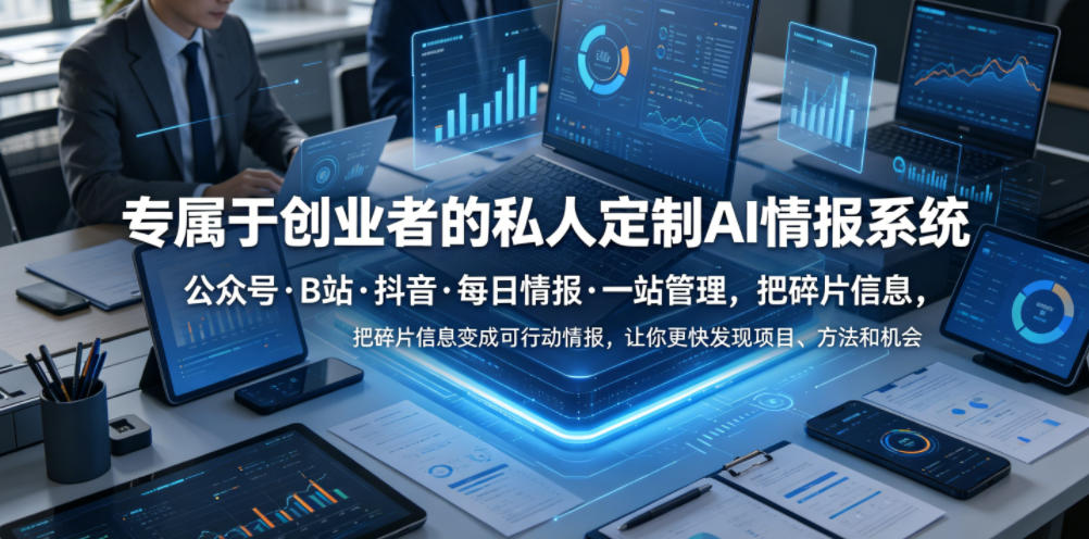 【精】专属于创业者的私人定制AI情报系统，公众号·B站·抖音·每日情报·一站管理，把碎片信息变成可行动情报，让你更快发现项目、方法和机会-程拾网络