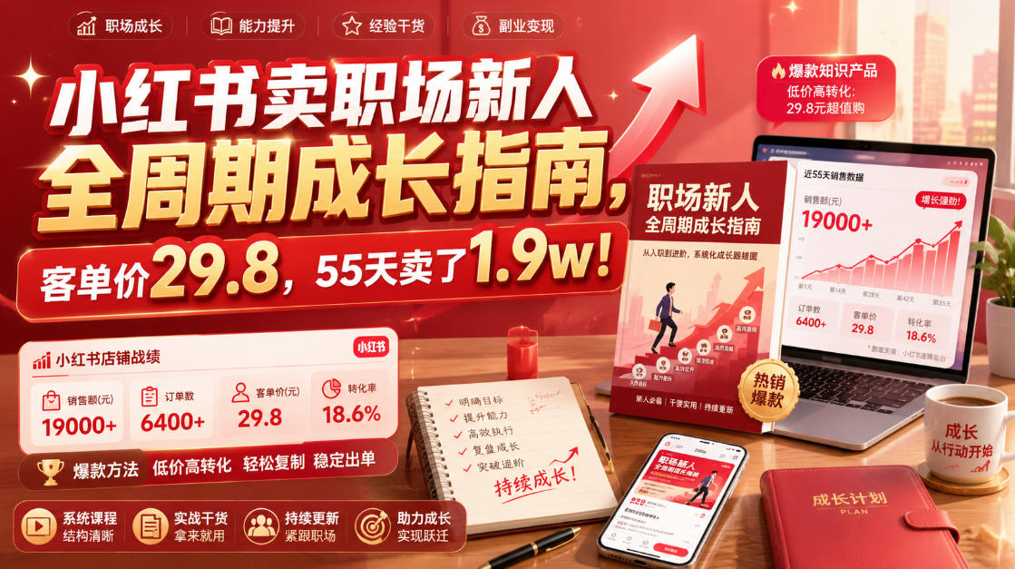 小红书卖职场新人全周期成长指南，客单价29.8，55天卖了1.9w！-程拾网络