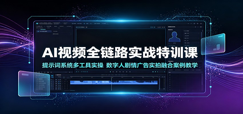 【精】AI视频全链路实战特训课：提示词系统多工具实操，数字人剧情广告实拍融合案例教学-程拾网络