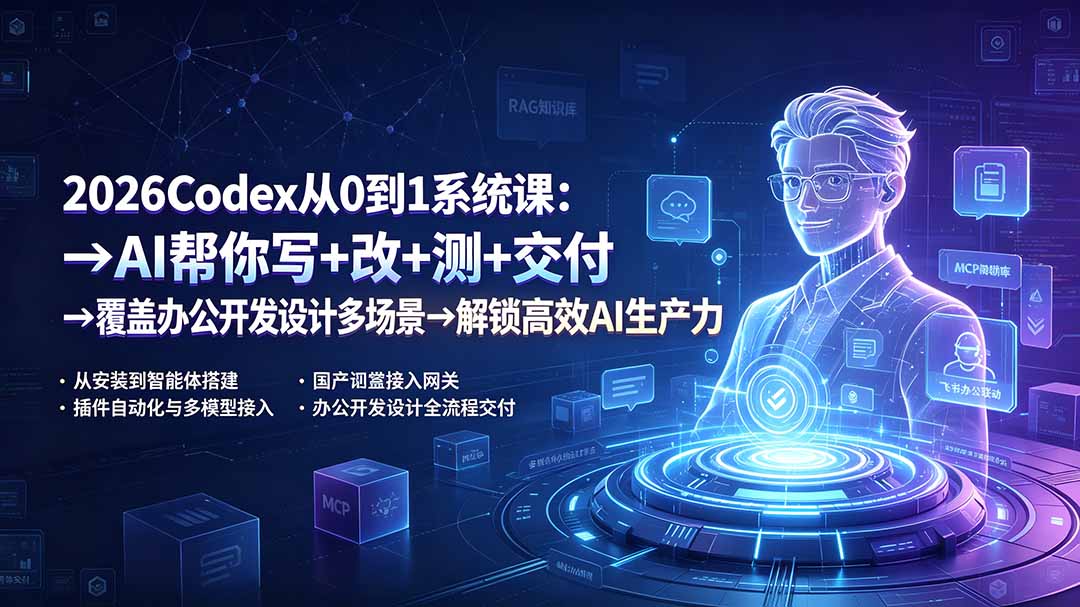 【精】2026Codex从0到1系统课：→AI帮你写+改+测+交付→覆盖办公开发设计多场景→解锁高效AI生产力-程拾网络