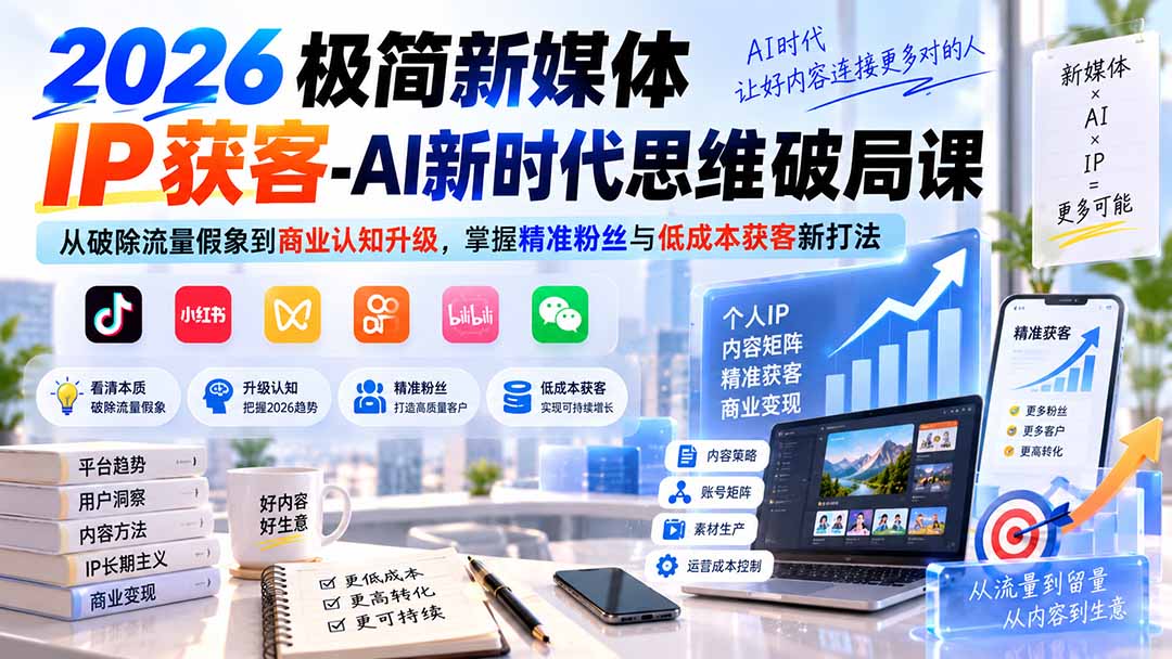 2026极简新媒体IP获客-AI新时代思维破局课：从破除流量假象到商业认知升级，掌握精准粉丝与低成本获客新打法-程拾网络
