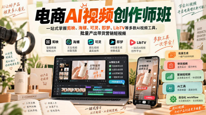 【精】电商AI视频创作师班，一站式掌握剪映、海螺、可灵、即梦、LibTV等多款AI视频工具，批量产出带货营销短视频-程拾网络