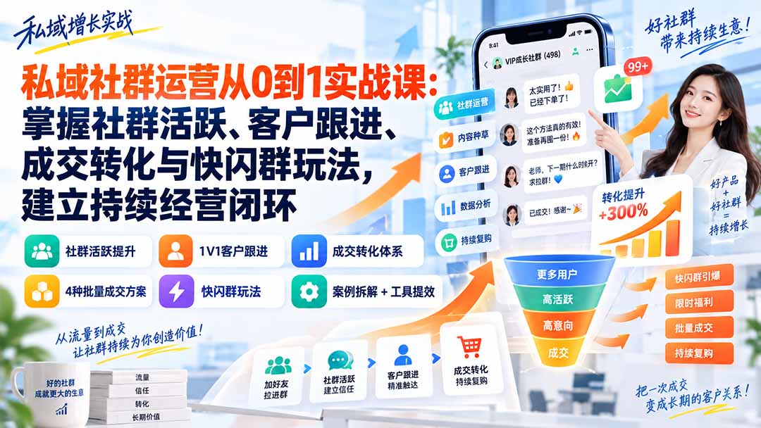 私域社群运营从0到1实战课：掌握社群活跃、客户跟进、成交转化与快闪群玩法，建立持续经营闭环-程拾网络