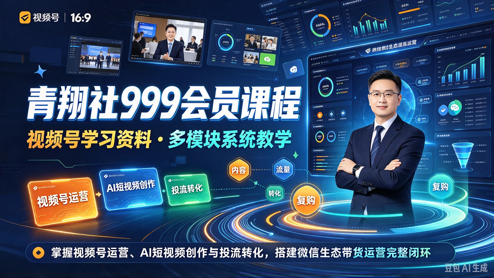 【精】青翔社999会员课程视频号学习资料,多模块系统教学,掌握视频号运营、AI短视频创作与投流转化,搭建微信生态带货运营完整闭环-程拾网络