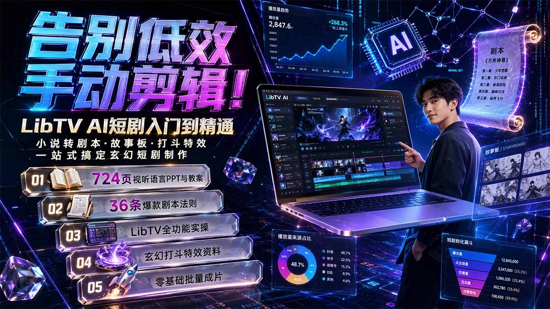 告别低效手动剪辑！LibTV AI短剧入门到精通，小说转剧本方法，故事板打斗特效一站式搞定玄幻短剧制作-程拾网络