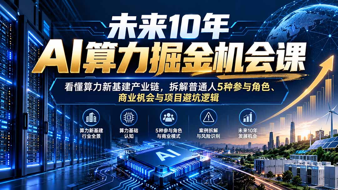 未来10年AI算力掘金机会课:看懂算力新基建产业链,拆解普通人5种参与角色、商业机会与项目避坑逻辑-程拾网络