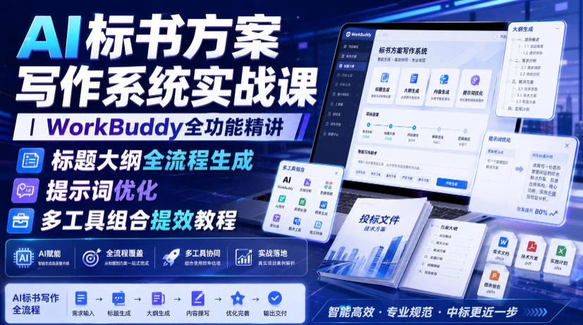 【精】AI标书方案写作系统实战课｜WorkBuddy全功能精讲・标题大纲全流程生成・提示词优化・多工具组合提效教程-程拾网络