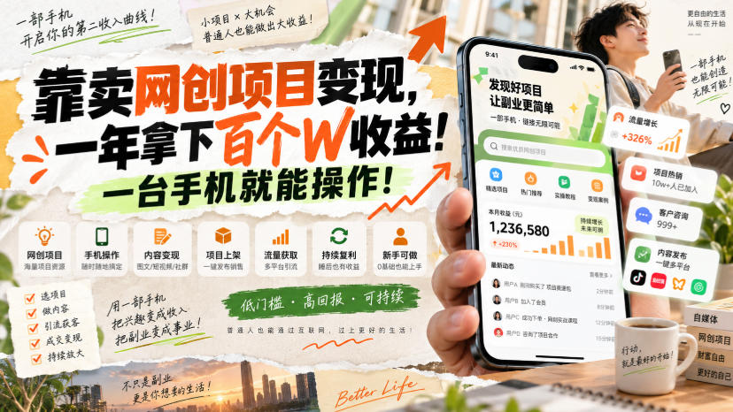 网创小程序虚拟资料变现，一年拿下百万收益，一部手机就可以做，0成本变现副业！-程拾网络