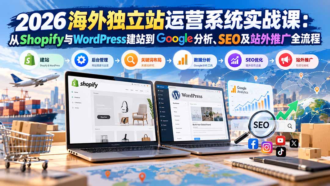 2026海外独立站运营系统实战课:从Shopify与WordPress建站到Google分析、SEO及站外推广全流程-程拾网络