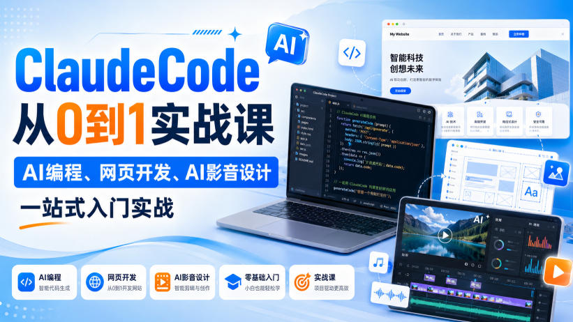 【精】Claude Code从0到1实战课,AI编程、网页开发、AI影音设计一站式入门实战(更新)-程拾网络