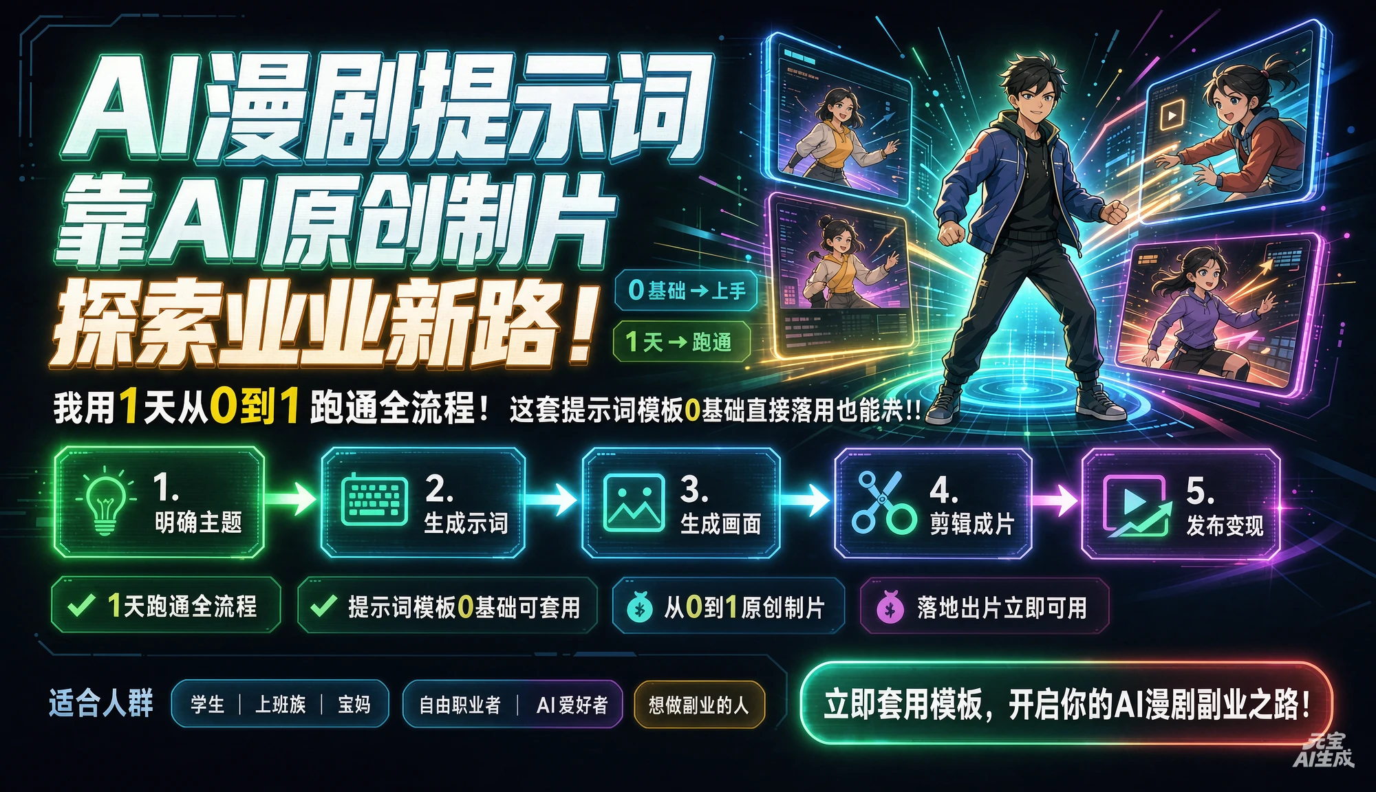 【精】AI漫剧.提示词靠AI原创制片探索副业新路!我用1天从0到1跑通全流程,这套提示词模板0基础直接套用也能落地出片!!-程拾网络