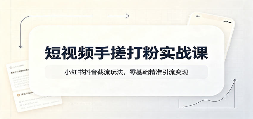 短视频手搓打粉实战课：小红书抖音截流玩法，零基础精准引流变现-程拾网络