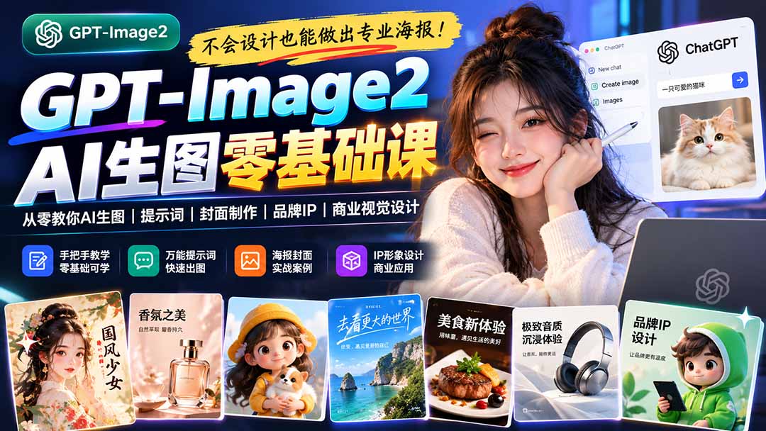 不会设计也能做出专业海报!GPT-Image2从零教你AI生图、提示词、封面制作、品牌IP与商业视觉设计-程拾网络