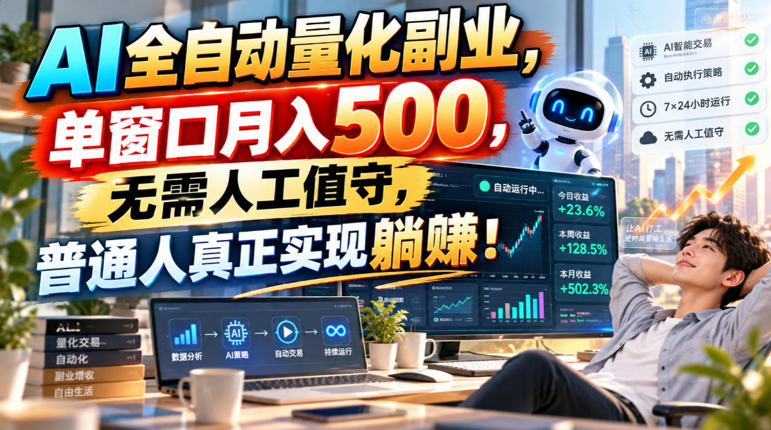 AI全自动量化副业,单窗口月入500,无需人工值守,普通人真正实现躺賺!-程拾网络