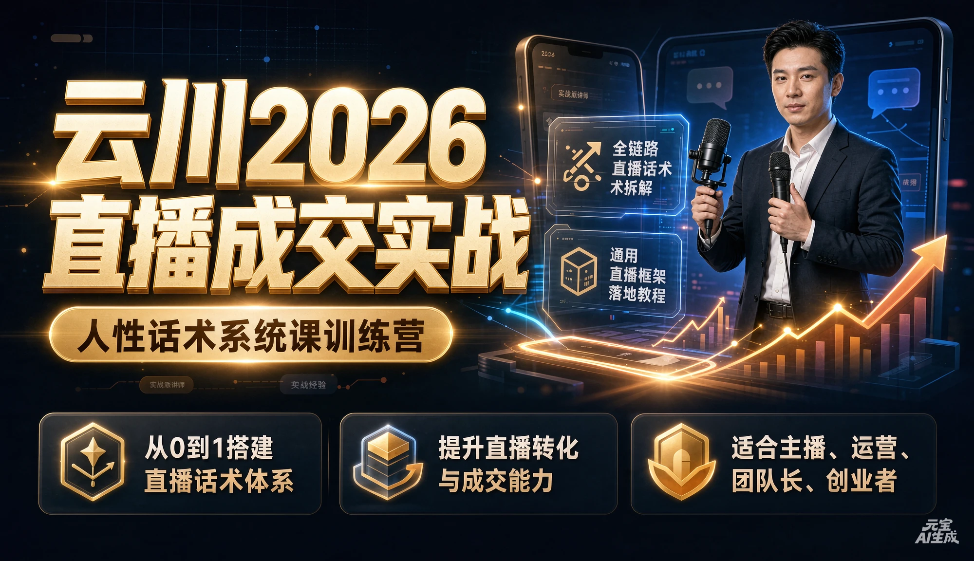 【精】云川2026直播成交实战:人性话术系统课训练营,全链路直播话术拆解,通用直播框架落地教程-程拾网络
