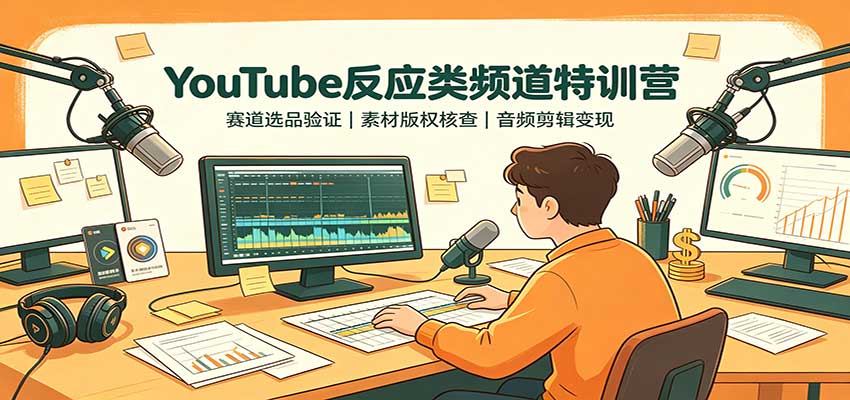 YouTube反应类频道特训营：赛道选品验证，素材版权核查，音频剪辑变现-程拾网络