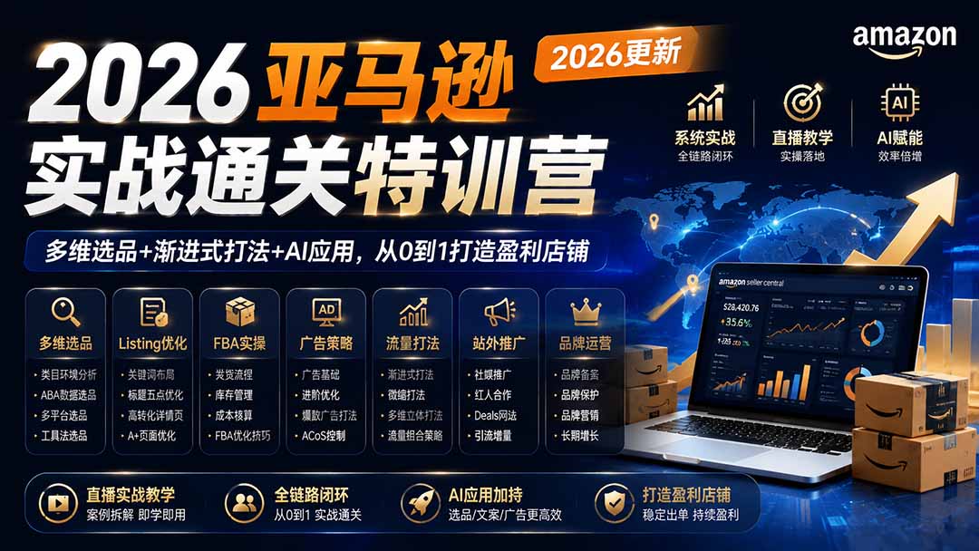 2026亚马逊实战通关特训营-2026更新，多维选品+渐进式打法+AI应用，从0到1打造盈利店铺-程拾网络