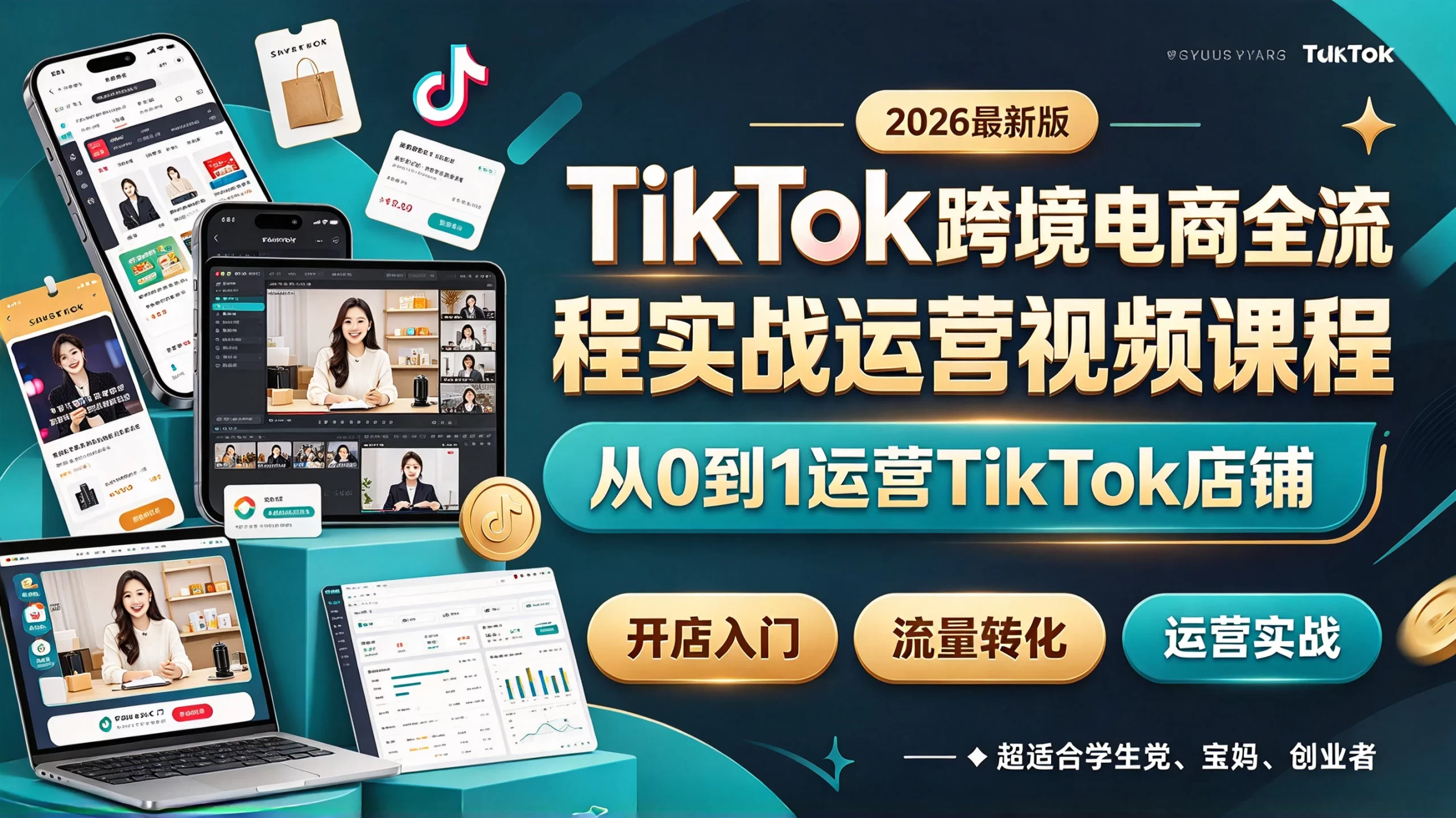 【精】2026最新版TikTok跨境电商全流程实战运营视频课程，从0到1运营TikTok店铺，超适合学生党、宝妈、创业者-程拾网络