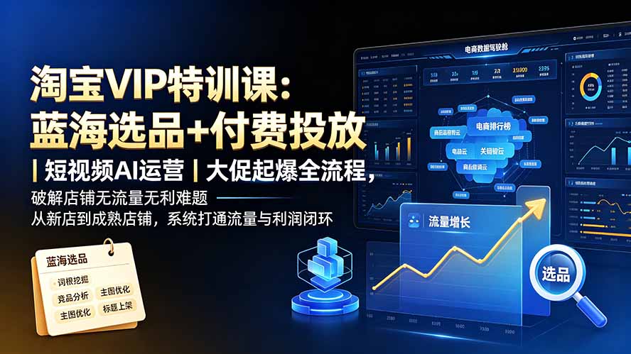 淘宝VIP特训课-更新：蓝海选品+付费投放｜短视频AI运营｜大促起爆全流程，破解店铺无流量无利润难题-程拾网络