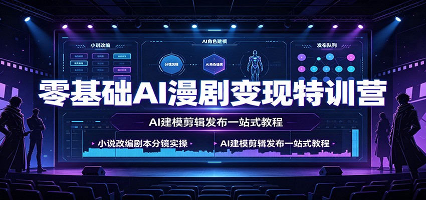 零基础AI漫剧变现特训营：小说改编剧本分镜实操，AI建模剪辑发布一站式教程-程拾网络