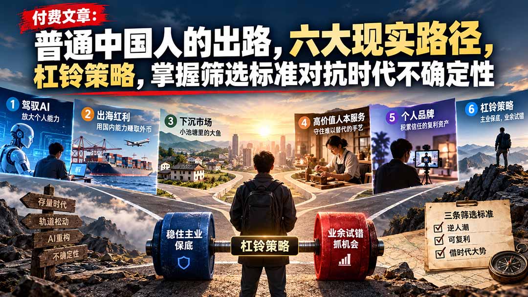 付费文章：普通中国人的出路，六大现实路径，杠铃策略，掌握筛选标准对抗时代不确定性-程拾网络