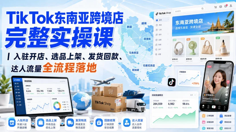 【精】悦层跨境·TikTok东南亚开店全流程实操课｜入驻开店、选品上架、发货回款、达人流量全流程落地-程拾网络