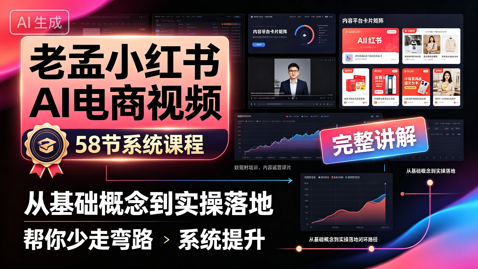 【精】老孟小红书AI电商视频，58 节系统课程，从基础概念到实操落地完整讲解，帮你少走弯路系统提升-程拾网络
