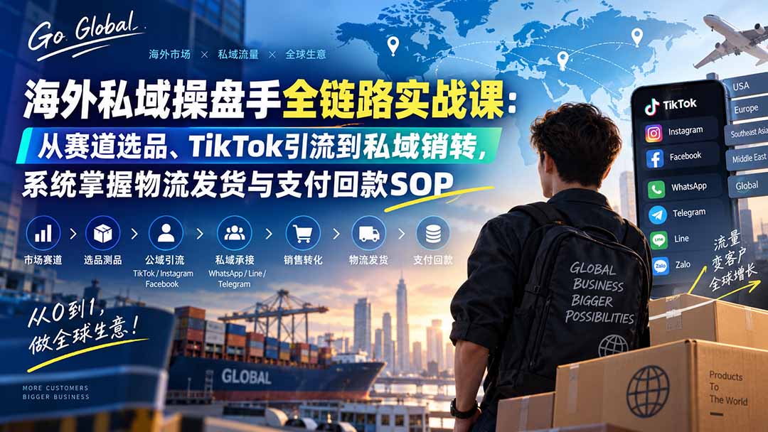 海外私域操盘手全链路实战课：从赛道选品、TikTok引流到私域销转，系统掌握物流发货与支付回款SOP-程拾网络