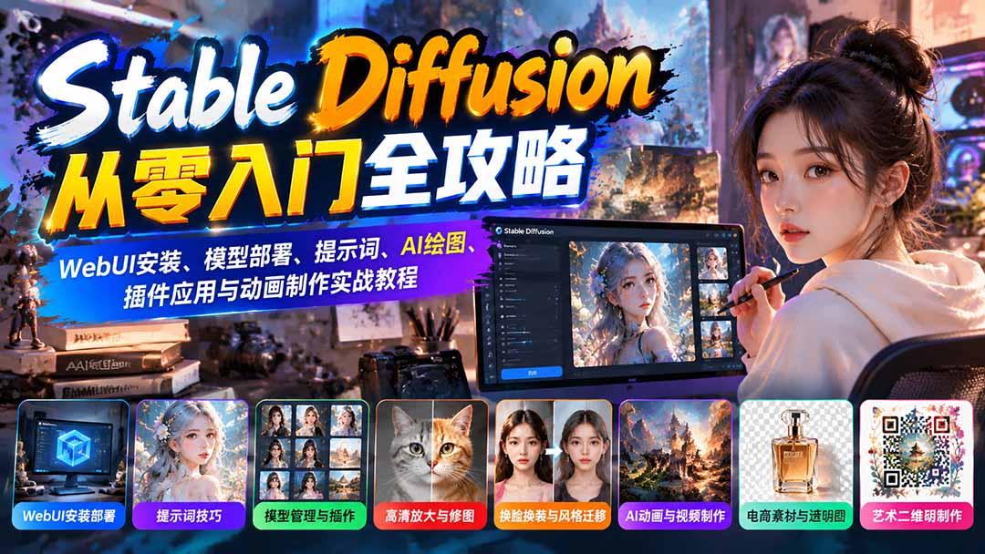 Stable Diffusion从零入门全攻略：WebUI安装、模型部署、提示词、AI绘图、插件应用与动画制作实战教程-程拾网络