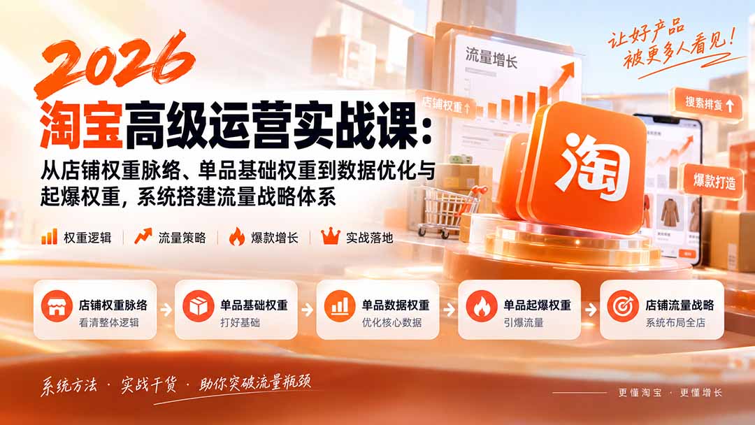 2026淘宝高级运营实战课：从店铺权重脉络、单品基础权重到数据优化与起爆权重，系统搭建流量战略体系-程拾网络