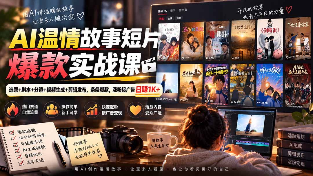 AI温情故事短片爆款实战课-更新｜选题+剧本+分镜+视频生成+剪辑发布，条条爆款，涨粉接广告日赚1K+-程拾网络