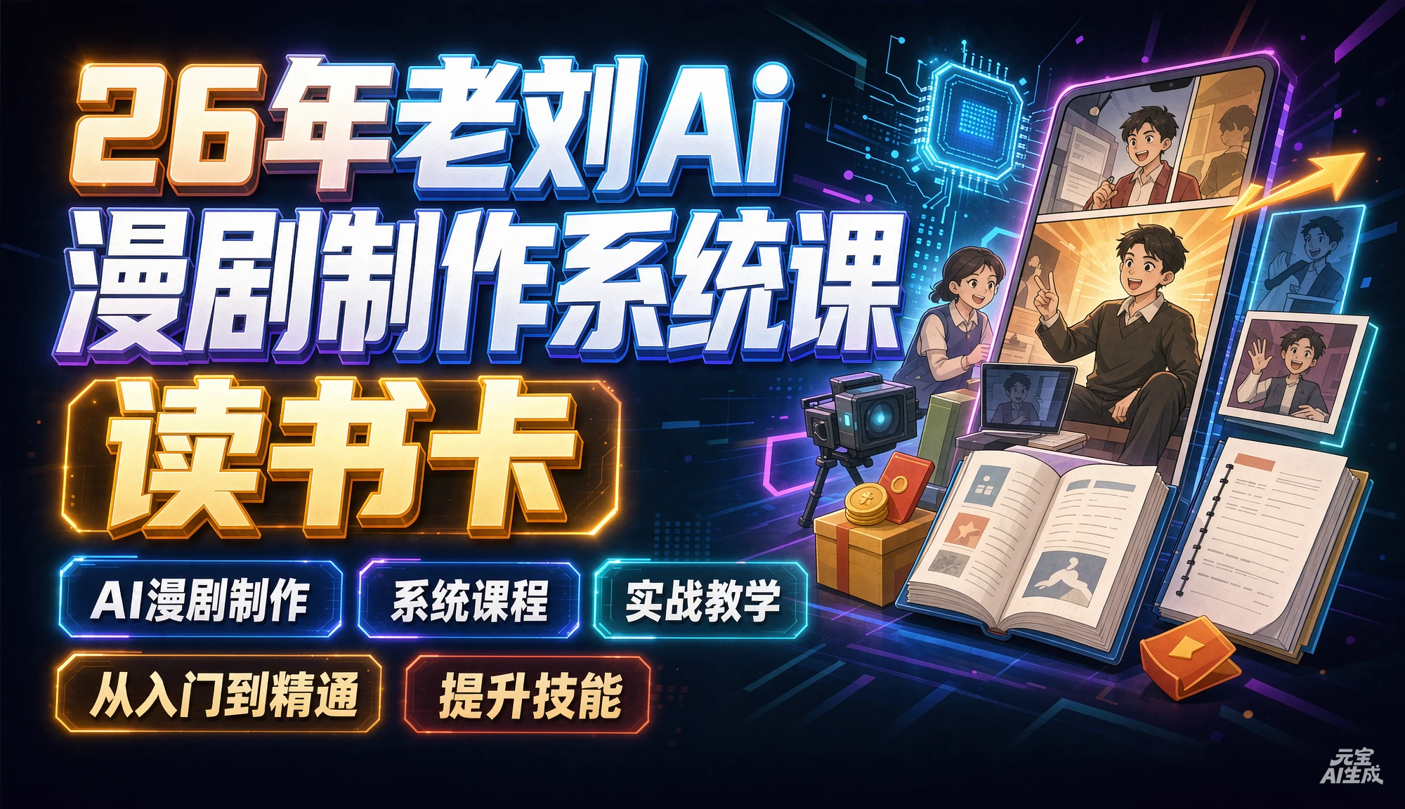 【精】26年老刘Ai漫剧制作系统课读书卡,AI漫剧制作从入门到精通、实战教学系统课程-程拾网络