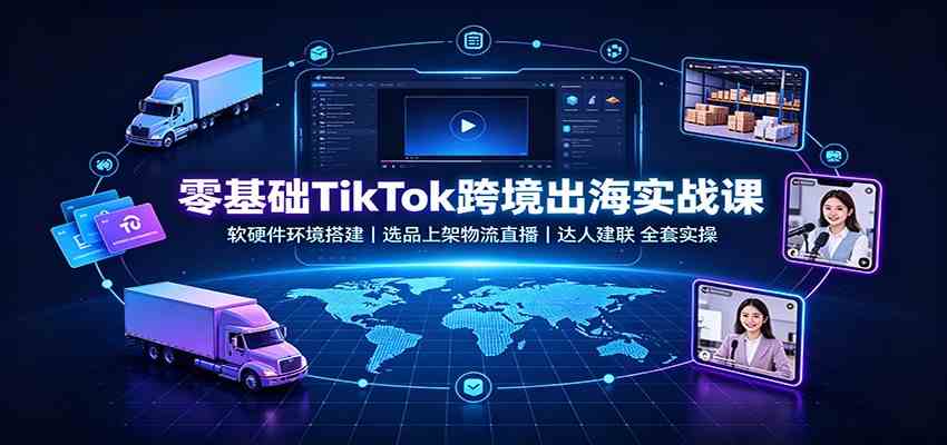 零基础TikTok跨境出海实战课：软硬件环境搭建，选品上架物流直播，达人建联全套实操-程拾网络