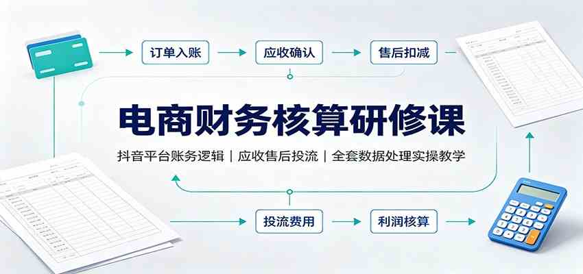 电商财务核算研修课：抖音平台账务逻辑，应收售后投流，全套数据处理实操教学-程拾网络