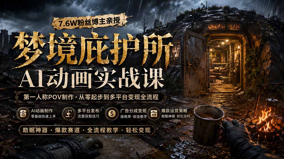 梦境庇护所AI动画实战课：7.6W粉丝博主亲授第一人称POV制作，从零起步到多平台发布变现全流程-程拾网络