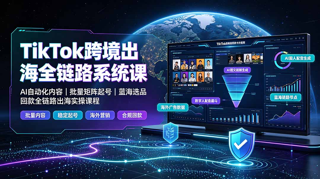 TikTok跨境出海全链路系统课-2026年7月：AI自动化内容｜批量矩阵起号｜蓝海选品回款全链路出海实操课程-程拾网络