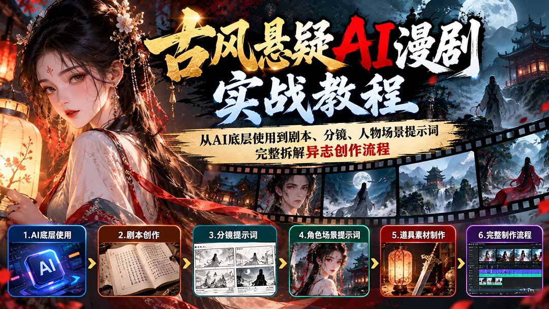 古风悬疑AI漫剧实战教程:从AI底层使用到剧本、分镜、人物场景提示词,完整拆解异志创作流程-程拾网络