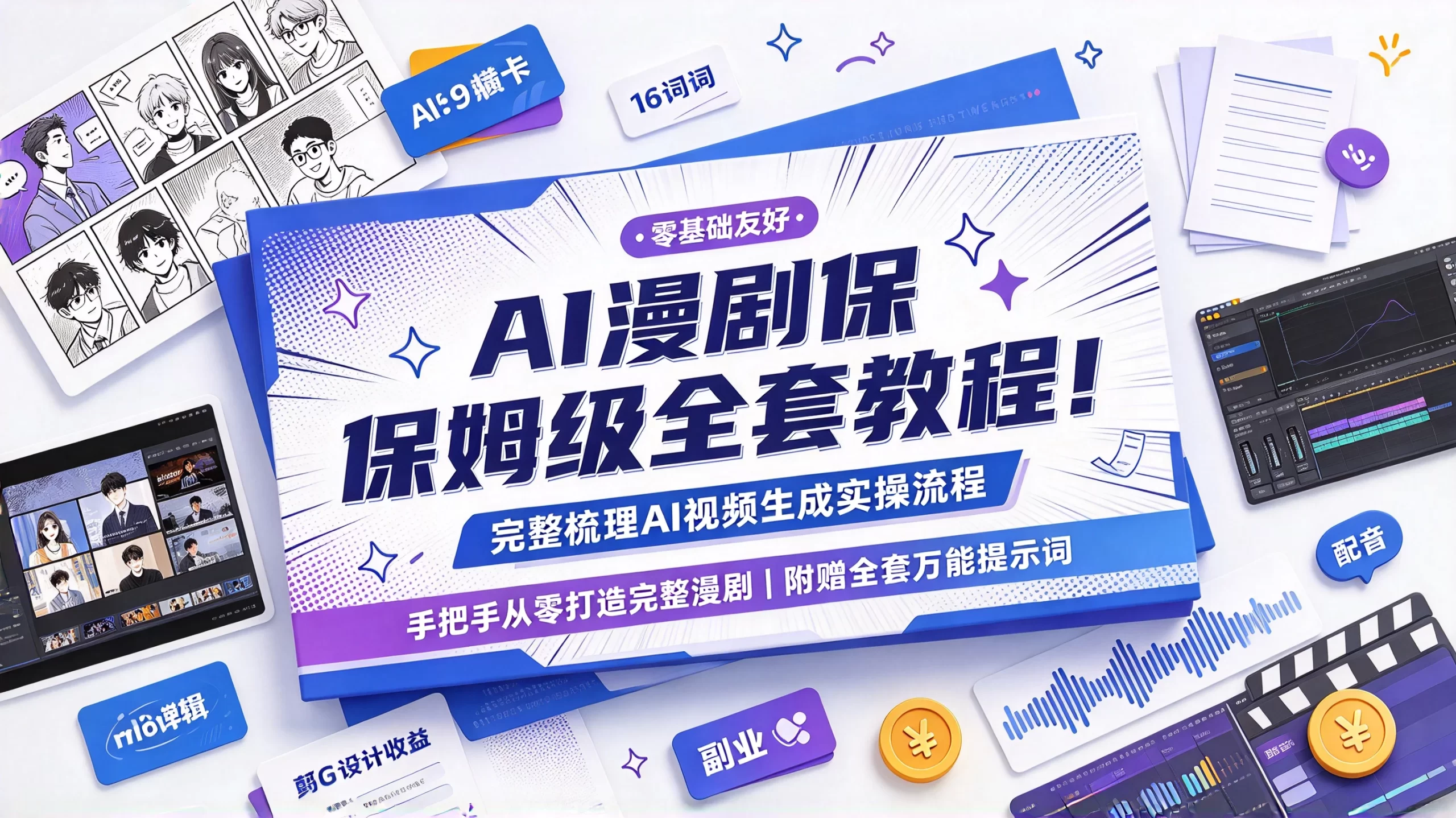 【精】AI漫剧保姆级全套教程!完整梳理AI视频生成实操流程,手把手从零打造完整漫剧,附赠全套万能提示词,零基础也能轻松开启 AI 创作副业!-程拾网络