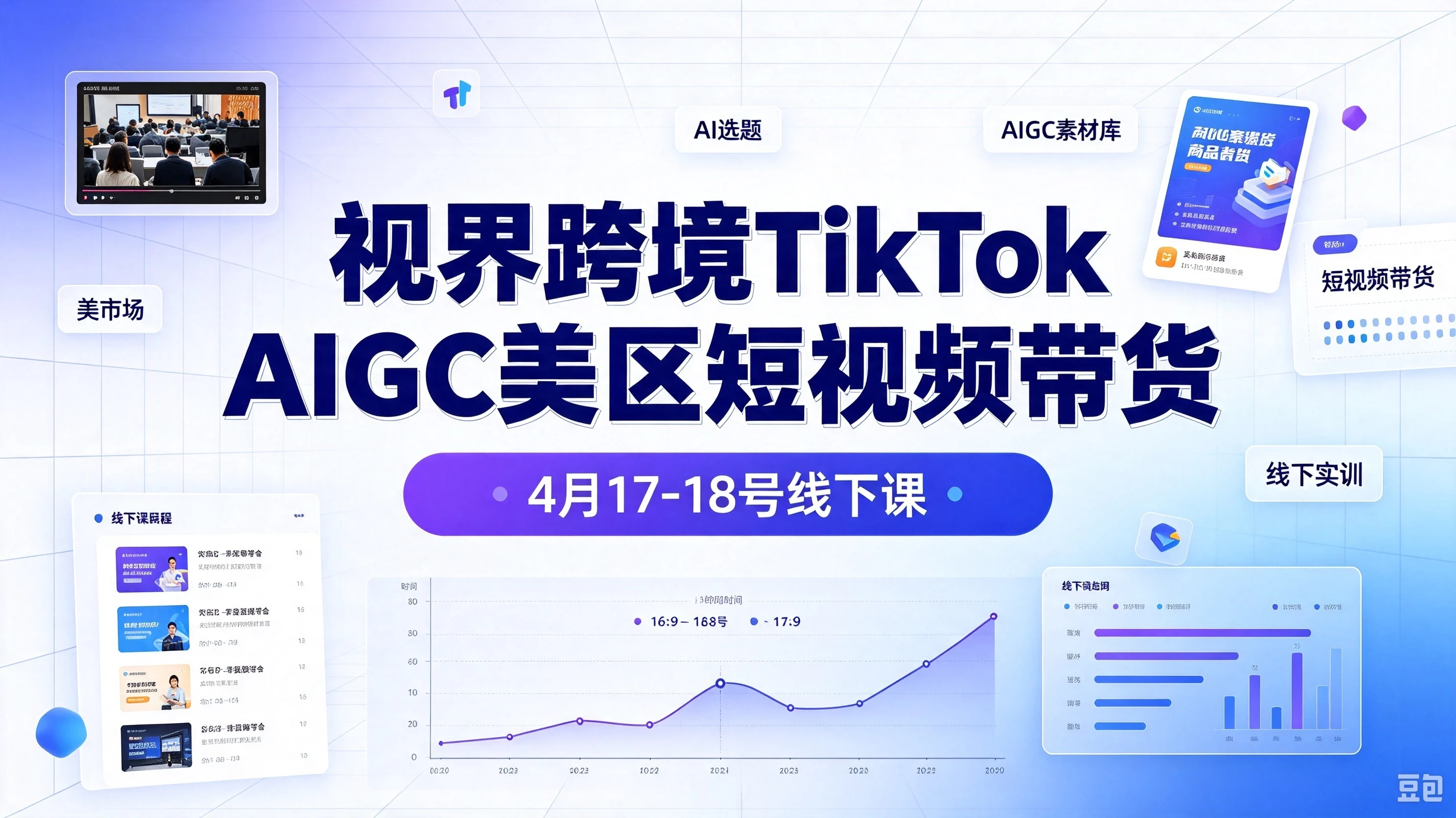 【精】视界跨境TikTok Aigc美区短视频带货4月17-18号线下课-程拾网络