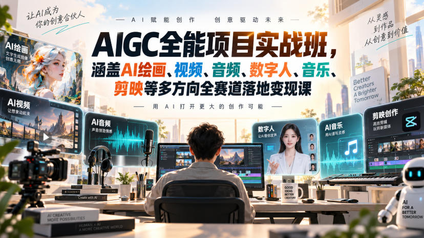 【精】AIGC全能项目实战班-无水印,涵盖AI绘画、视频、音频、数字人、音乐、剪映等多方向全赛道落地变现课(更新)-程拾网络