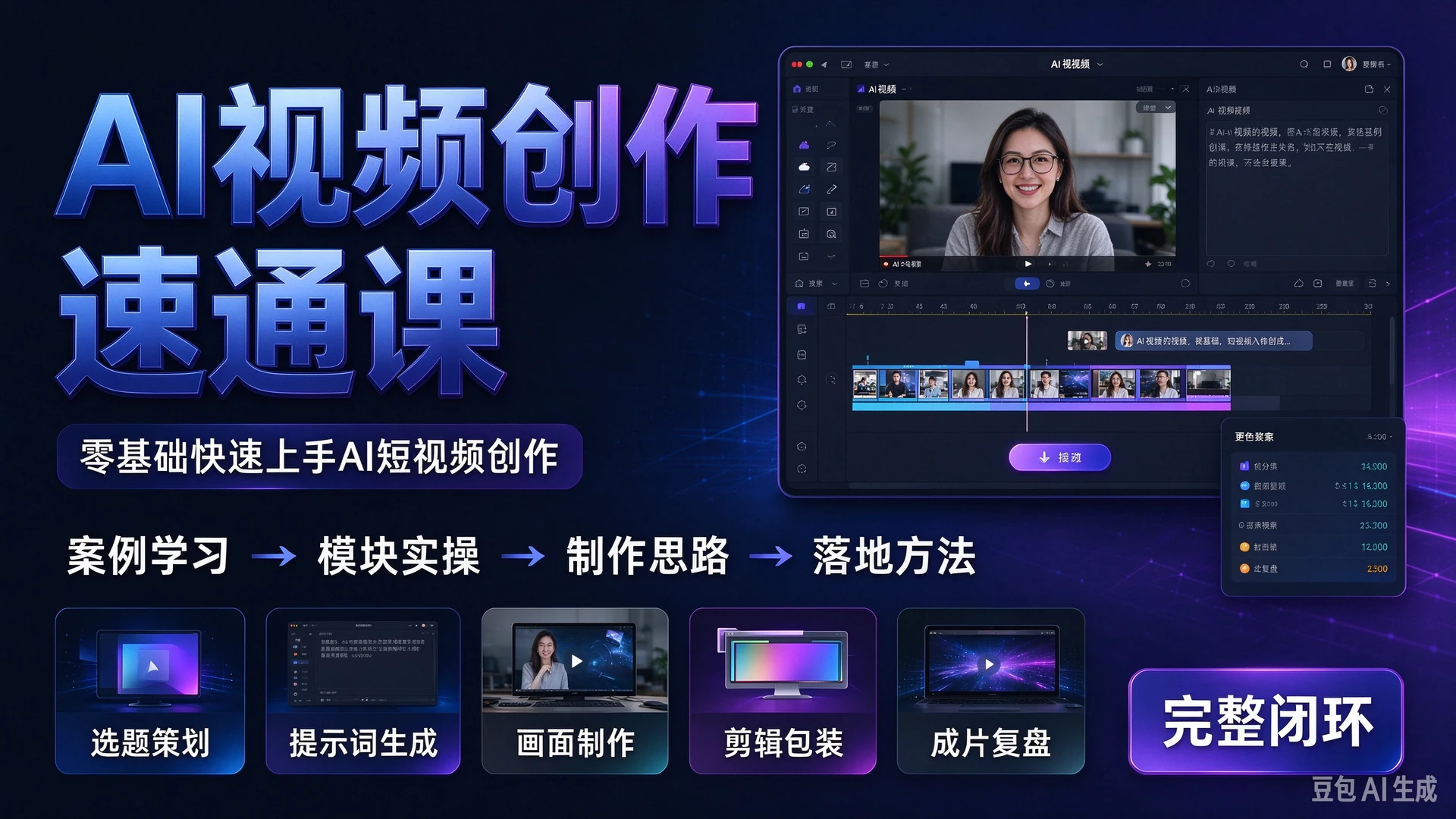 【精】AI视频创作速通课，带你参考真实客户案例学习五大模块实操内容，掌握AI视频制作思路与落地方法，适合零基础快速上手AI短视频创作人群的完整闭环-程拾网络