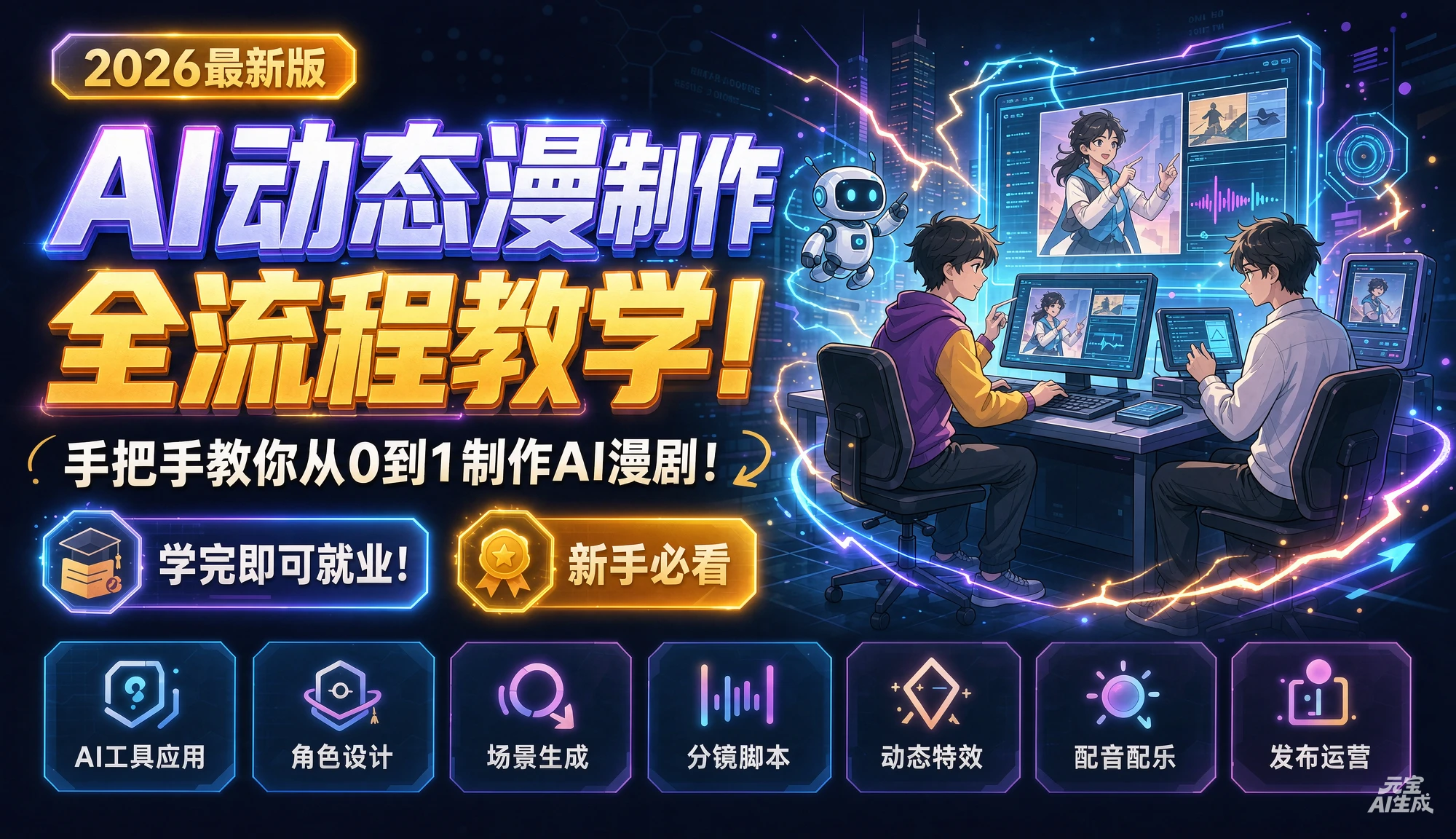 【精】2026最新版AI动态漫制作全流程教学！手把手教你从0到1制作AI漫剧！学完即可就业！新手必看-程拾网络