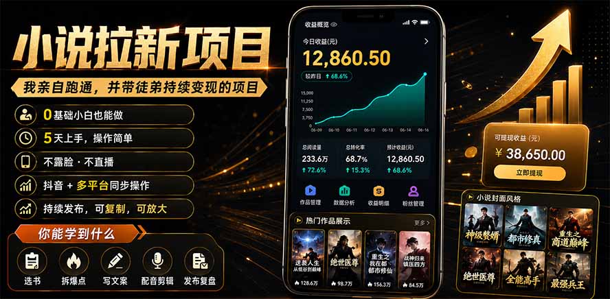 抖音及多平台小说拉新项目：我亲自跑通并持续带徒弟实操｜0基础小白5天上手快速变现-程拾网络