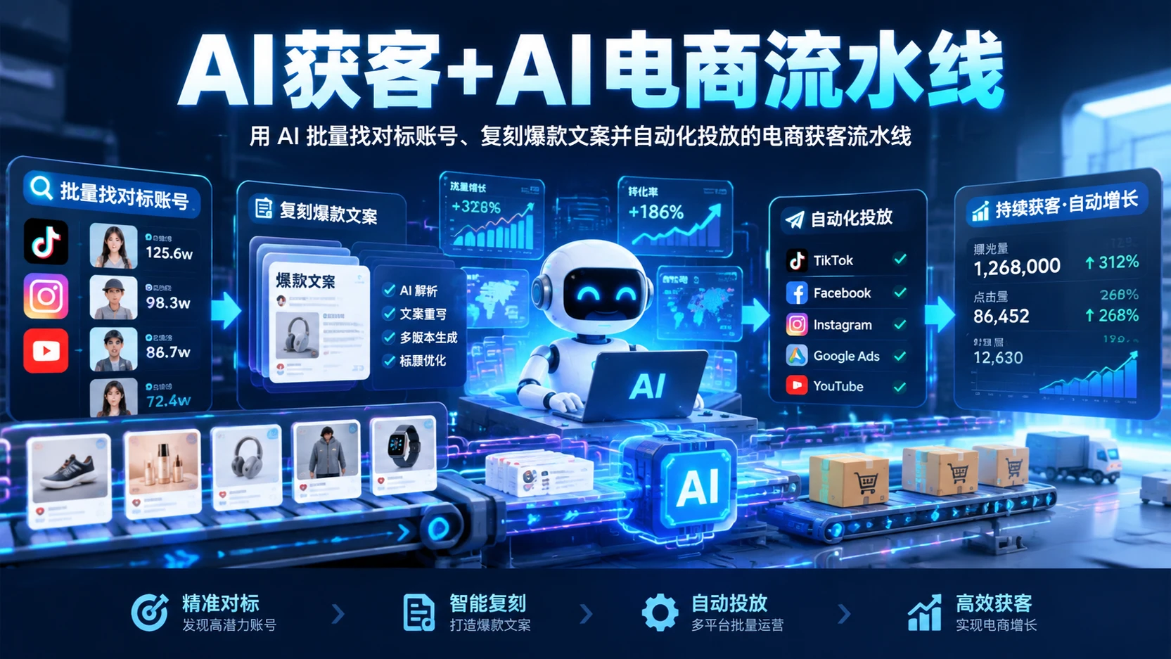 【精】AI获客 + AI电商流水线,带你搭建全链路自动化流程,实现批量内容生产与投放运营闭-程拾网络