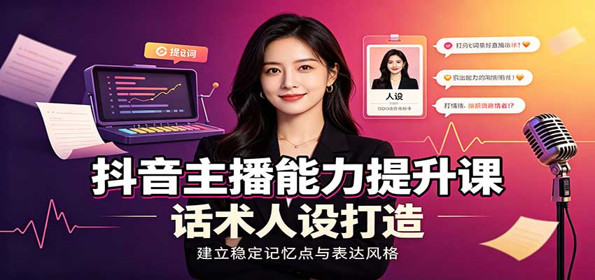 抖音主播能力提升课：账号底层逻辑，直播间搭建调试，话术人设打造全套教学-程拾网络