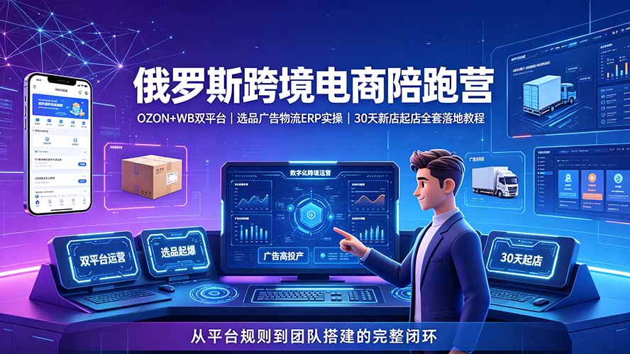 【精】2026俄罗斯跨境电商陪跑营：OZON+WB双平台｜选品广告物流ERP实操｜30天新店起店全套落地教程-程拾网络