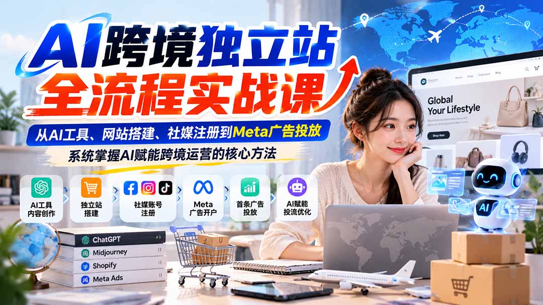 AI跨境独立站全流程实战课：从AI工具、网站搭建、社媒注册到Meta广告投放，系统掌握AI赋能跨境运营的核心方法-程拾网络