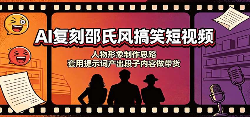 AI复刻邵氏风搞笑短视频：人物形象制作思路，套用提示词产出段子内容做带货-程拾网络