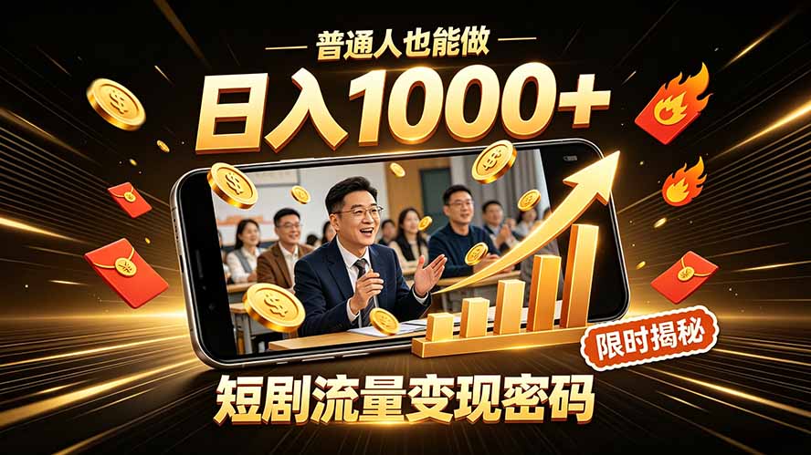 一部手机做短剧分发，不用真人出镜、不用拍摄剧本，快手流量变现日赚千元-程拾网络